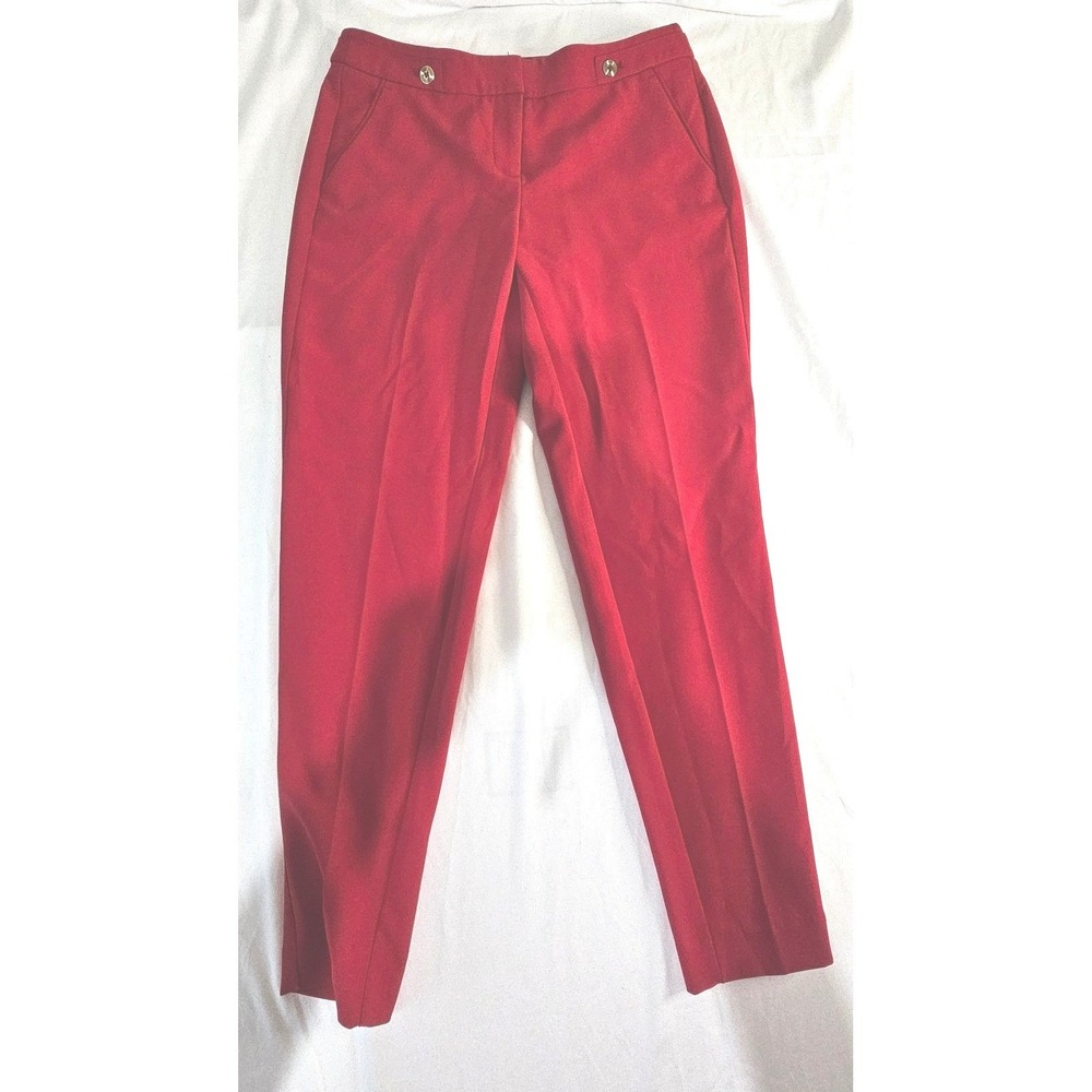 White House Black Market Red Taper Ankle Dress Pants Gold Button Accents Size 0R